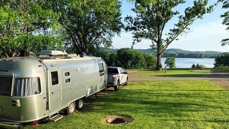Camper at Neshonoc Lakeside Campground