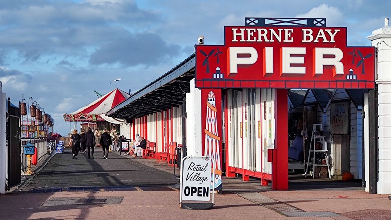 View of huts and carousel at Herne Bay Pier