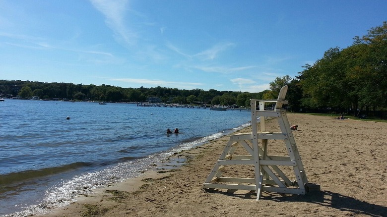 Williams Bay Beach with lifeguard chair