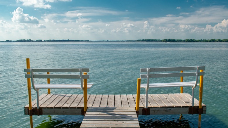 Pier overlooking Beaver Dam lake in Wisconsin