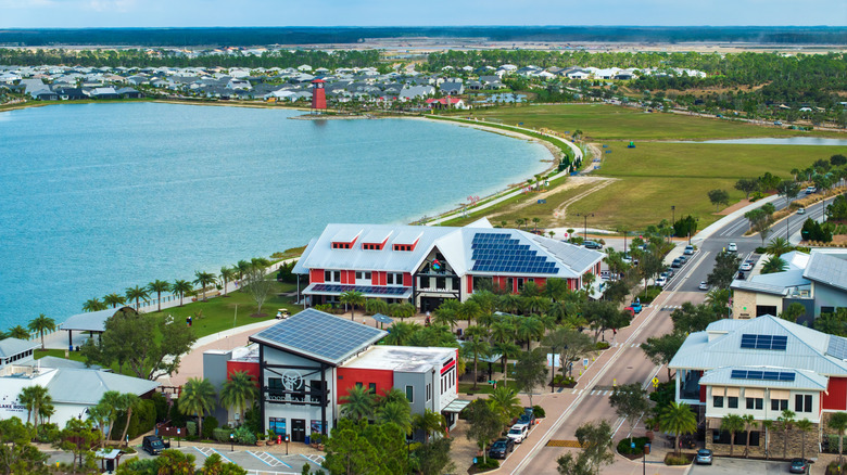 Aerial view of the city of Babcock Ranch near Punta Gorda, Florida