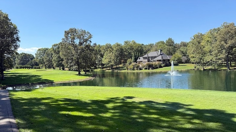 A fairway, lake, and house at a golf course near Lake Tansi, Tennessee