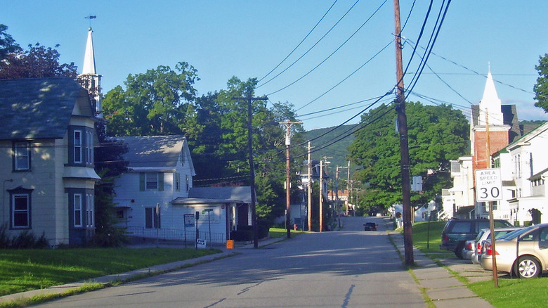 View down a quaint street in Dover Plains, New York