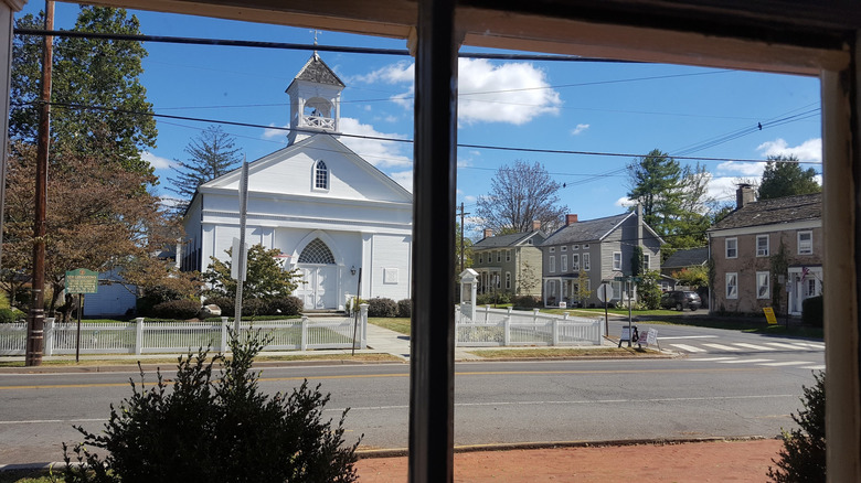 Historic buildings, including the Z﻿﻿﻿ion Lutheran Church, in the center of Oldwick, Tewksbury Township, New Jersey