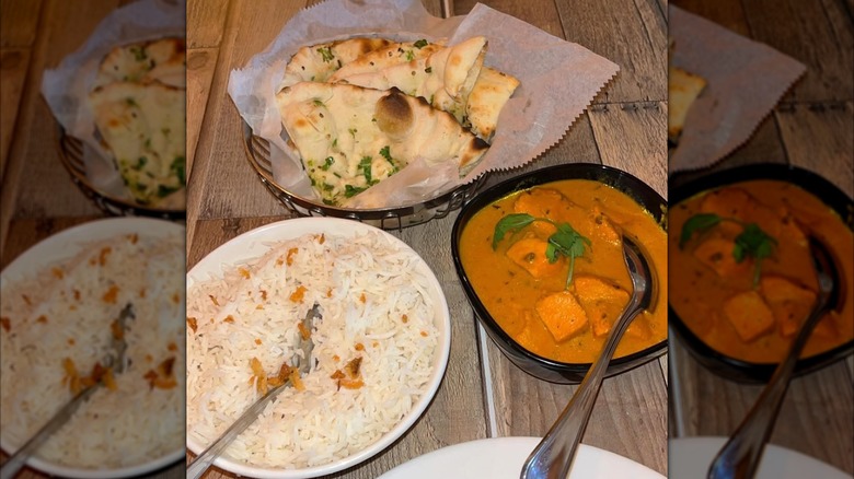 Tikka masala with naan and rice from Citrus Restaurant.