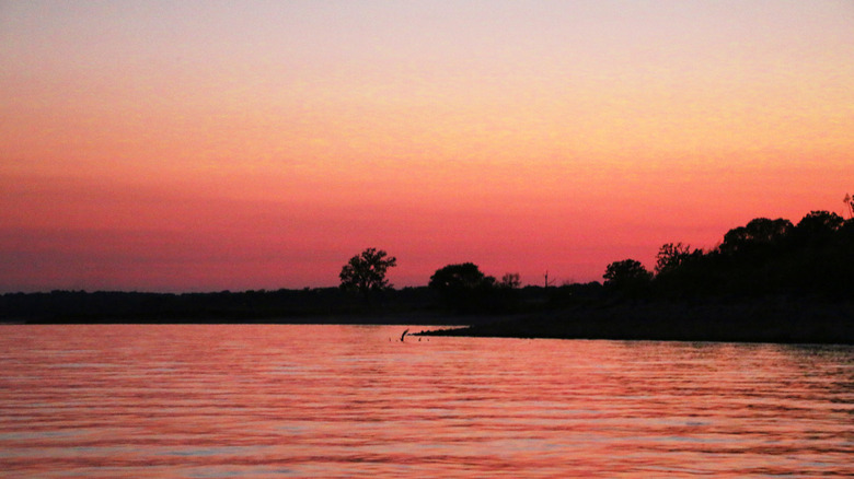 A beautiful red and orange sunset over Lake Texoma