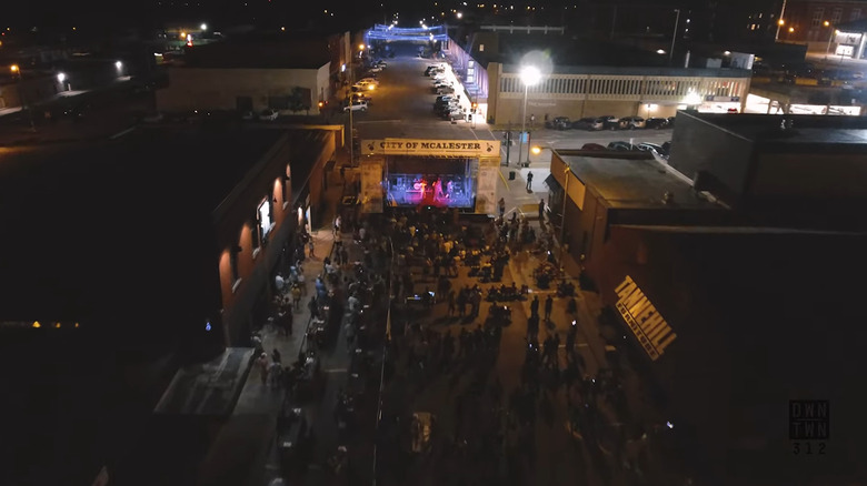A drone shot of the Dancing Rabbit Music Festival, one of many cultural events in McAlester.