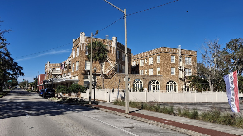 Outside the historic Jacaranda Hotel and Main Street in Avon Park, Florida