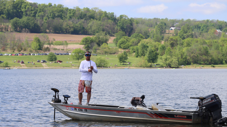 An angler fishing in Lake Galen in Peace Valley Park