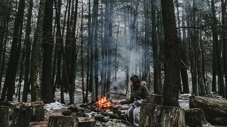 A winter campfire in Bald Eagle State Forest, PA