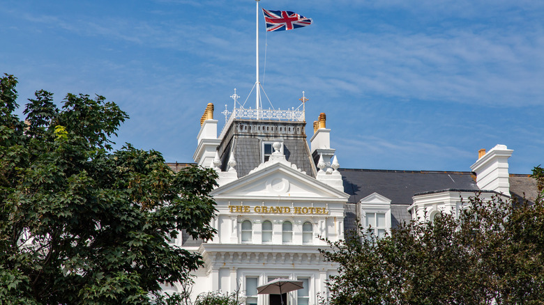 Front entrance of The Grand Hotel in Eastbourne, England