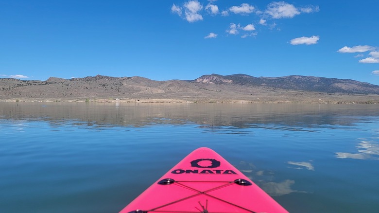 View of the waters from a kayak at at Otter Creek State Park, Utah