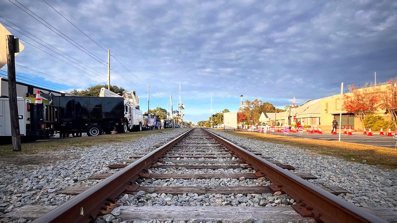 Train tracks overlooking the town of Winterville, North Carolina