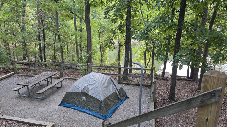 a tent campsite in Occoneechee State Park, Virginia