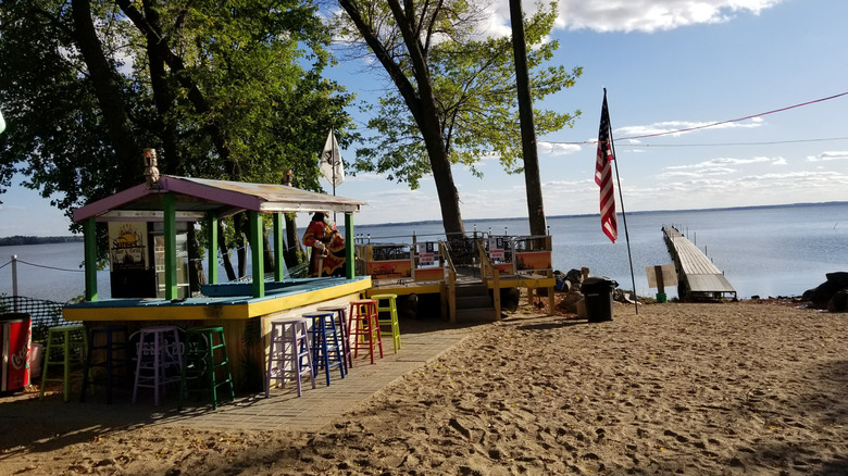 A bar at a beach and pier at Lake Koshkonong in Wisconsin.