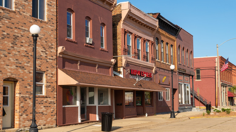 Red brick buildings and blue sky in Spring Valley