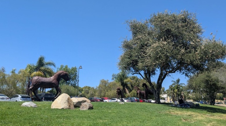 Metal horse sculptures at Creekside Park in Vista, California