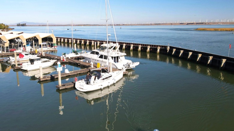 docked boats and water in Pittsburg marina, California