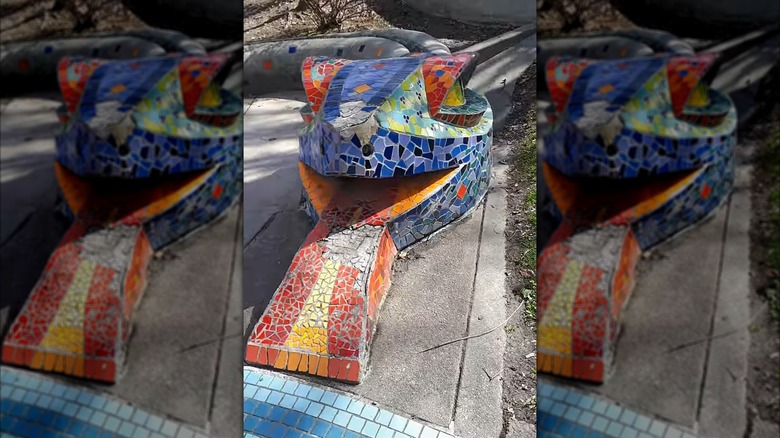 Colorful tiled snake head at Diablo Vista Park in Danville, California