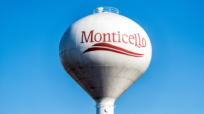 A water tower in Monticello, Illinois