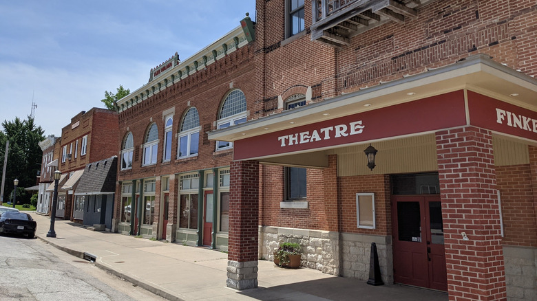 The brick facade of the historic Finke Theatre in California, Missouri