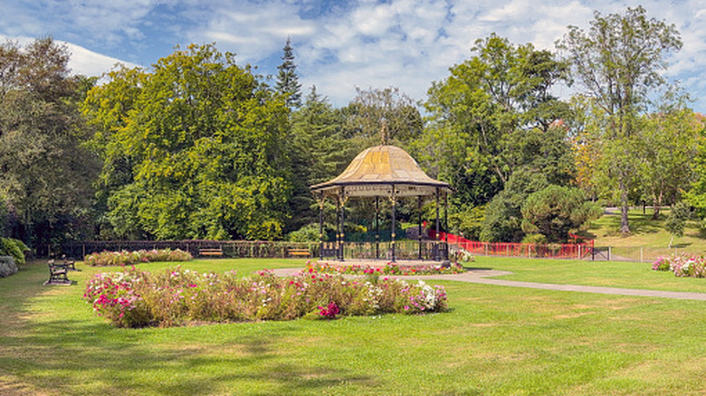 A bandstand in a park in the town of Aberdare, Wales