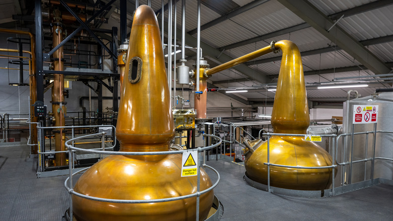 Distilling tanks inside the Penderyn Distillery in South Wales