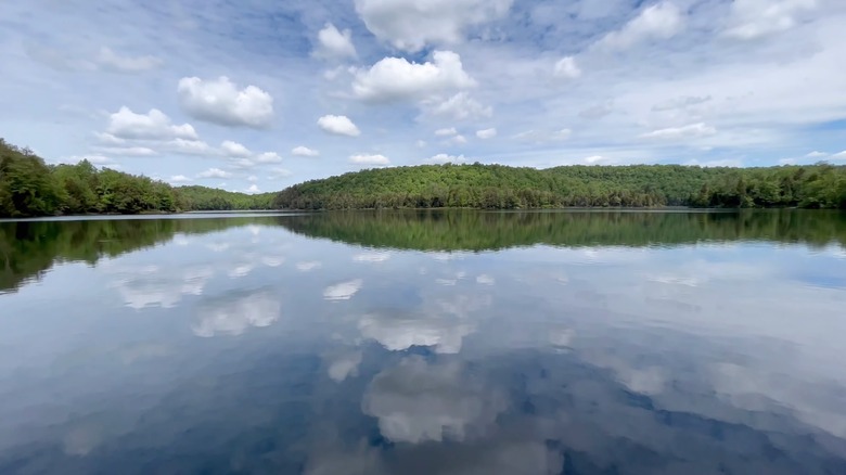 The sky and clouds reflecting in the water, Nine Corner Lake, Ferris Lake Wild Forest, New York State