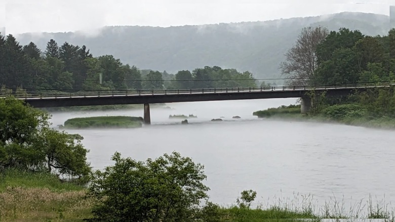 A bridge over the West Branch Delaware River that runs through the center of Deposit in Delaware County, New York
