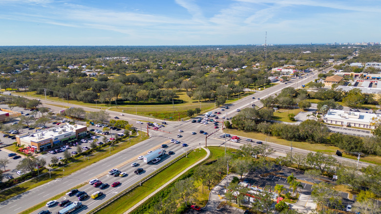 Aerial view of Fruitville road leading into the Fruitville community in Sarasota