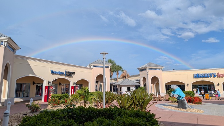 A rainbow over the outdoor shops at Ellenton Premium Outlets