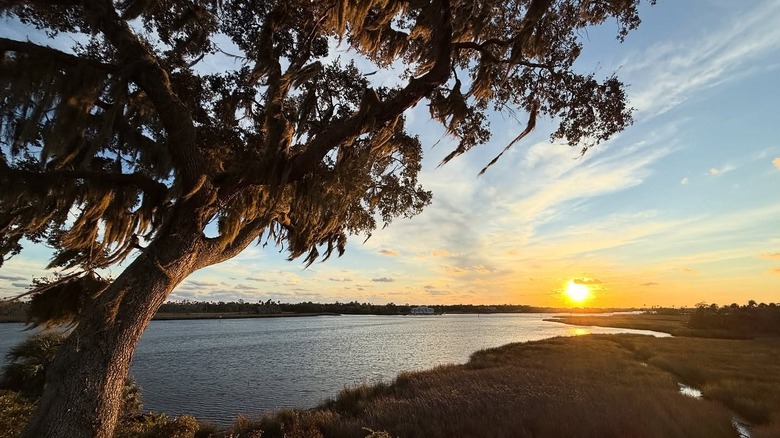 Sunset over the Crystal River at Florida's Crystal River Archaeological State Park.