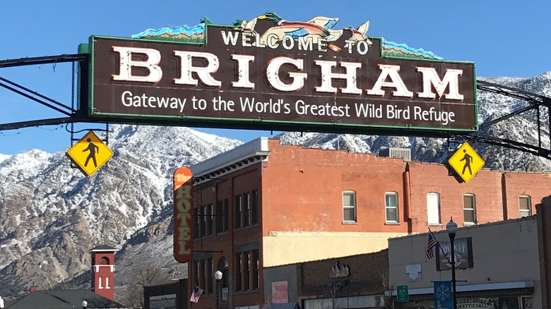 Welcome sign in downtown Brigham City, Utah
