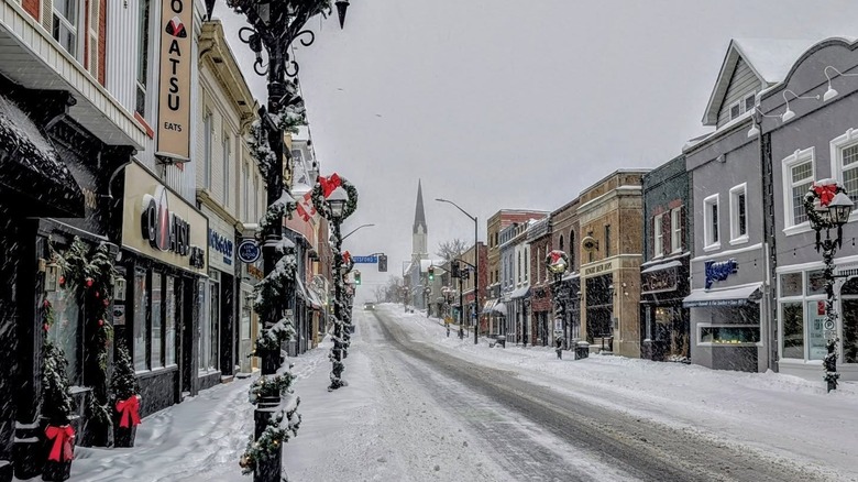 Snowy Main Street in Newmarket, Ontario