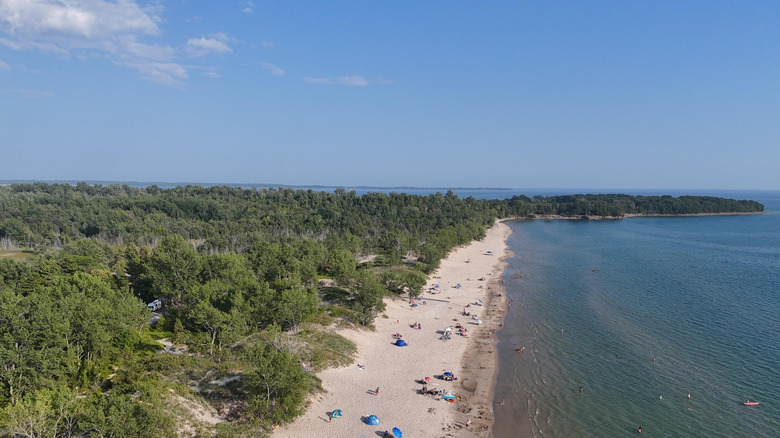 Aerial view of the beach at Sandbanks Provincial Park