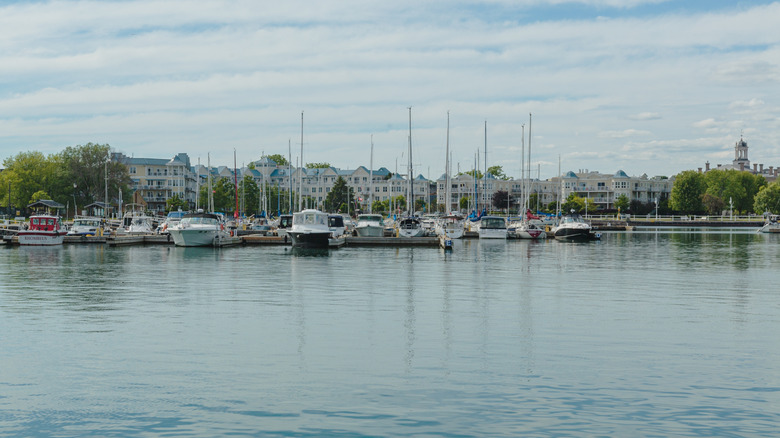 View of the boat-filled marina in Cobourg