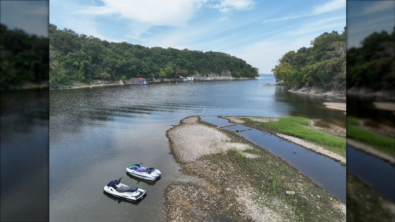 Personal watercraft in a small cove at Stroud Lake in Oklahoma