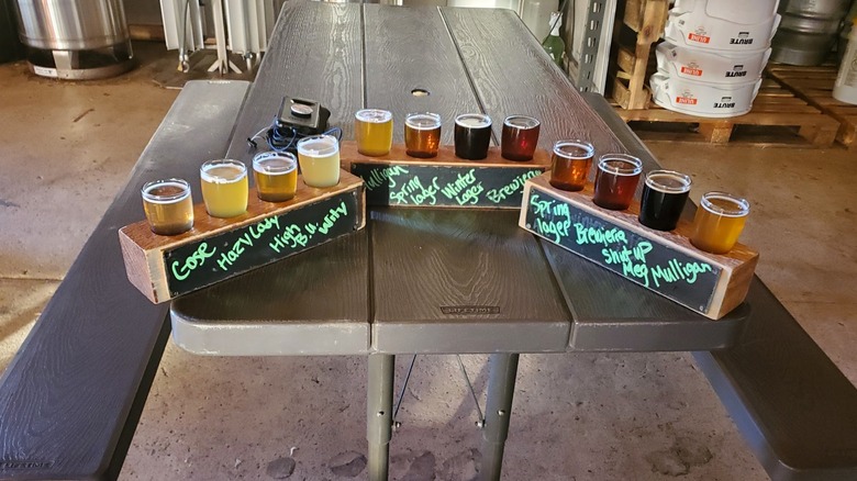 Three orders of beer flight from Blackwater Draw Brewing Company, Bryan, Texas