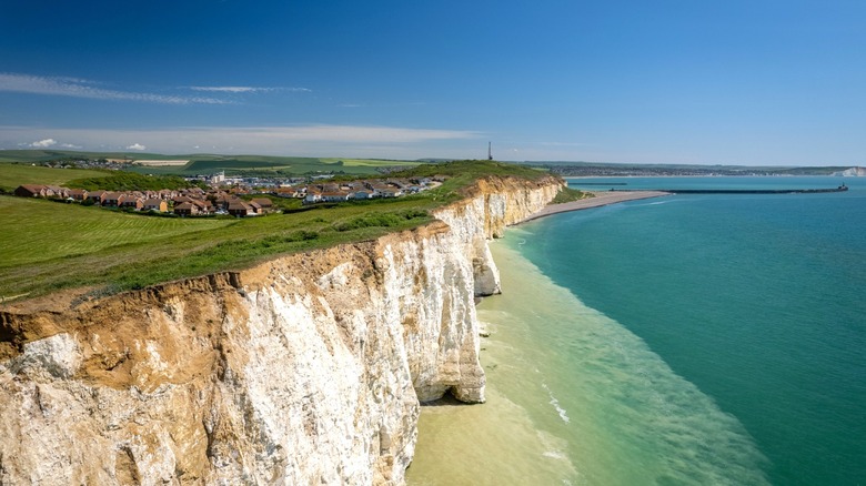 Chalk cliffs in West Beach, Newhaven, England