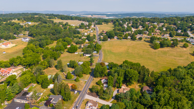 Aerial view of rural York County just outside of Hallam, Pennsylvania