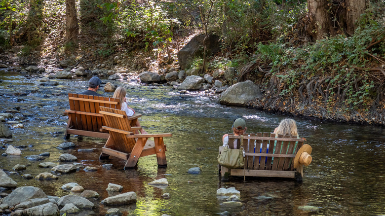 Chairs in the river at Big Sur River Inn