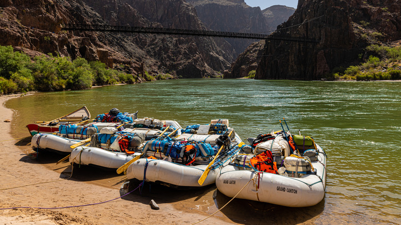 Rafts on a beach beside the Colorado River