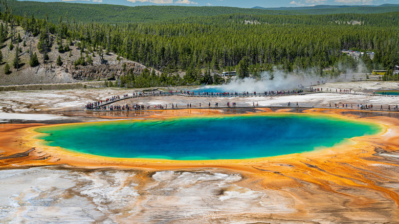 Colorful Grand Prismatic spring in Yellowstone National Park