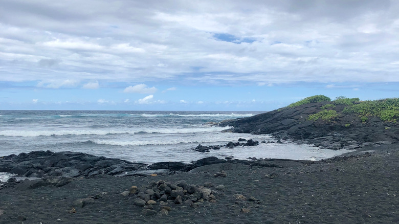 A black-sand beach near Pahoa