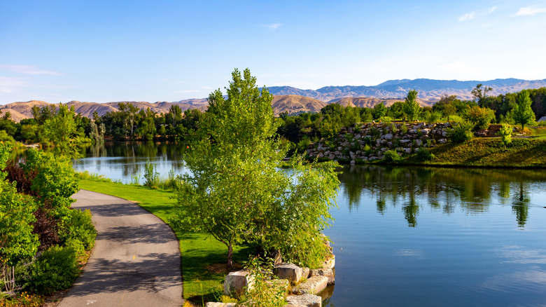 A city park along the Boise River Greenbelt located along the Boise River in Idaho