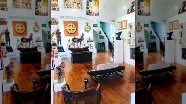 several art pieces on display at the Flatwater Folk Art Museum in Brownville