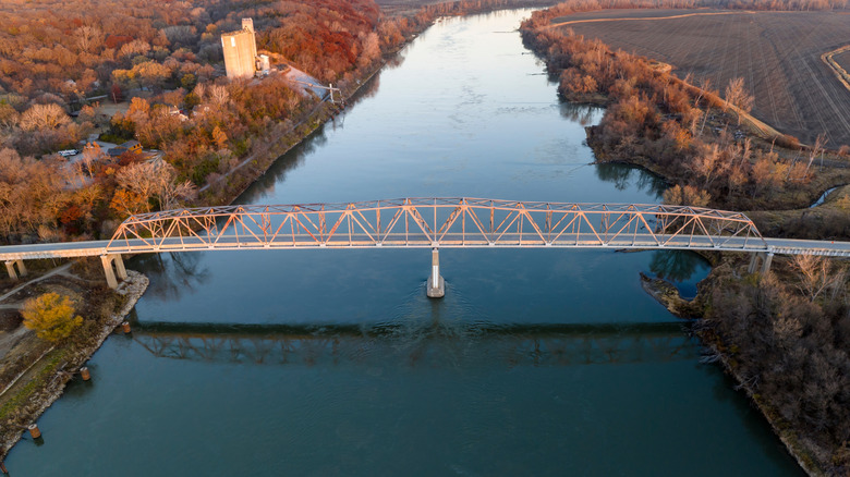 aerial view of a bridge over the Missouri River in Brownville, Nebraska