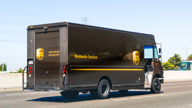 UPS truck driving on highway
