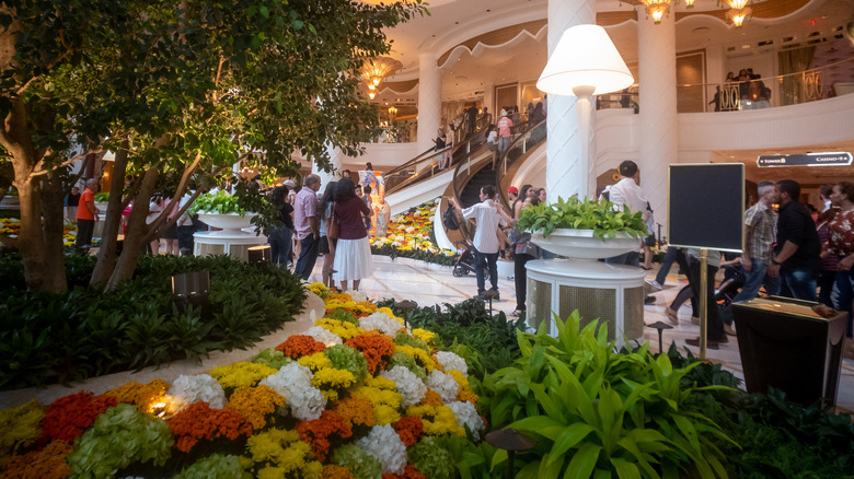 Lobby with flowers at Encore Boston Harbor
