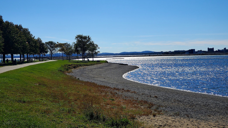 A view of one of the small beaches on Castle Island in South Boston, Massachusetts